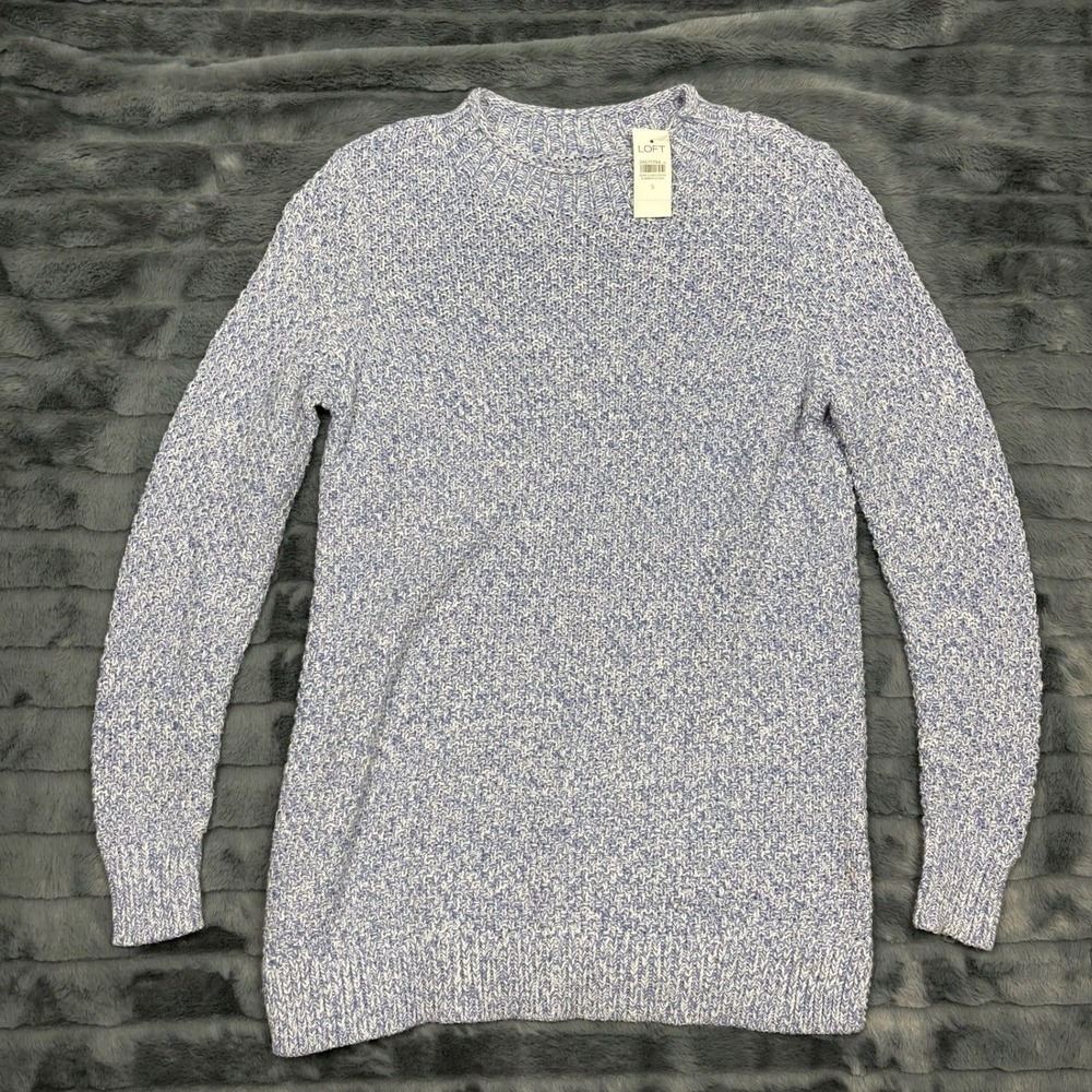 Loft Womens Blue White Marled Knit Crew Neck Sweater Size S 28671794